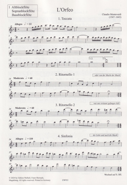 Monteverdi, Claudio (1567–1643): L’Orfeo – Stimmenset