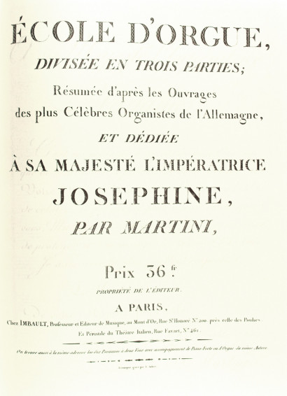 MARTINI, Johann Paul Aegidius (1741–1816): Ècole d'Orgue